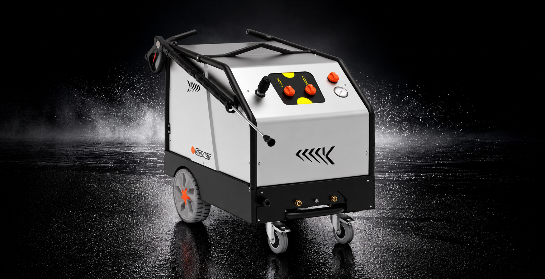 KF-E hot-water pressure washer with an electric boiler: the Power of Hot Water, now indoors